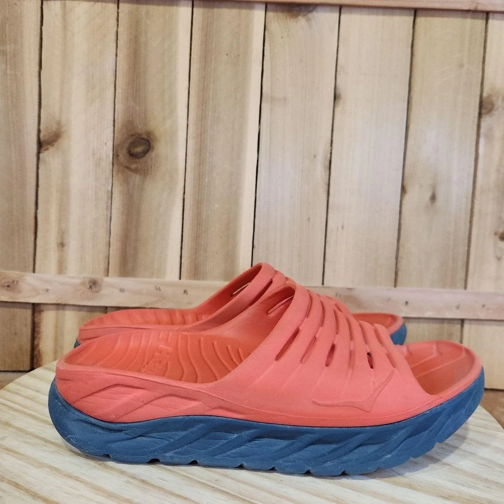 Hoka One One Ora Recovery Slide Sandals Mens 9 Orange Blue Comfort Slip On